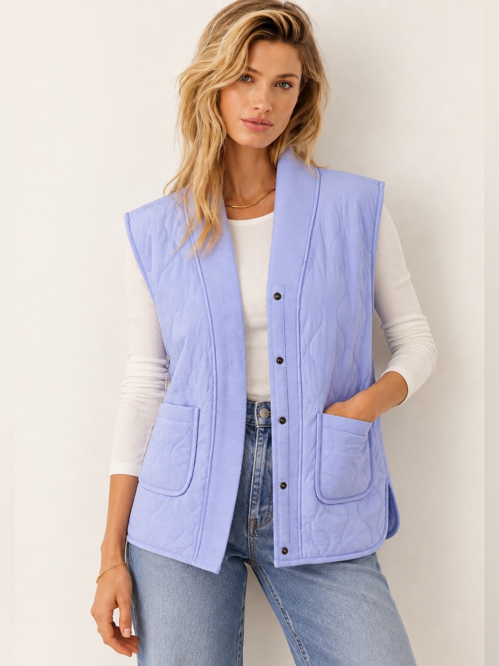 NWT Westbound Reversible V-Neck Quilted Open Front Vest Lilac Purple Sz M